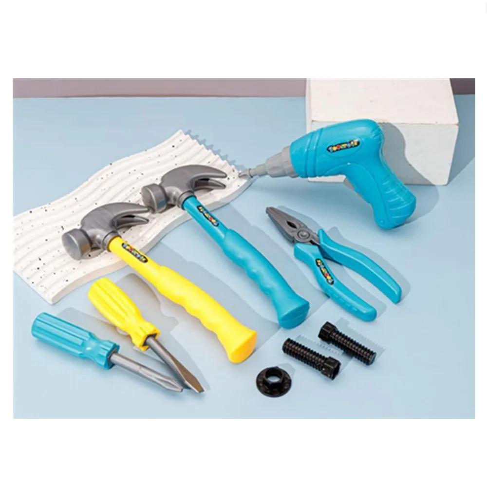 1 Set Cartoon Playing House Simulation Maintenance Tools Board Screws Electric Drill Protective Goggles PVC Model Kid Toy