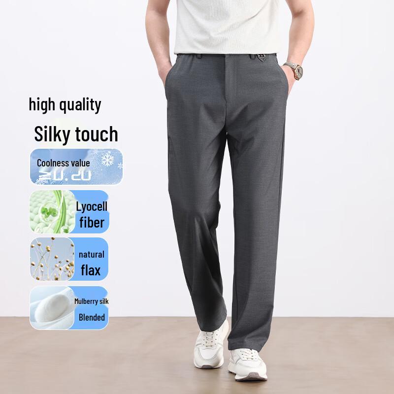 Fengxun Men s Linen Silk Blend Straight-Leg Casual Pants M