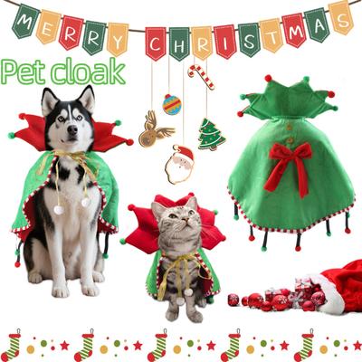 Pet Clothes With Christmas Cape, Decorated With Pom-poms, Reversible With Bows Both Sides, Suitable For Different Occasions