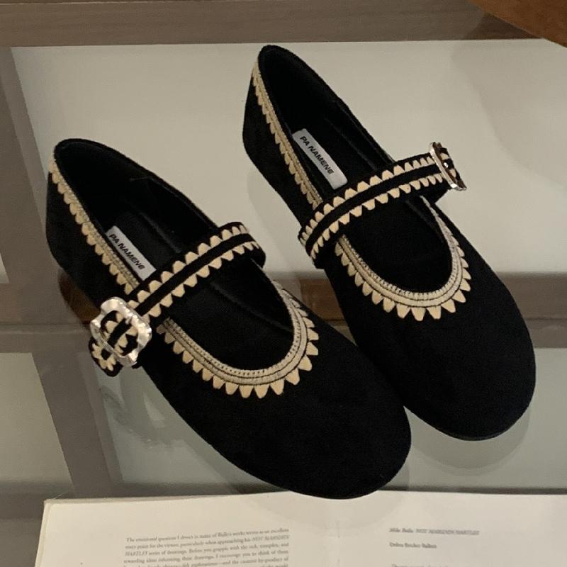 

Suede Ballet Flats Women Retro Belt Buckle Shallow Round Toe Comfort Casual Shoes Elegant Mary Jane Shoes Women 40 чорний
