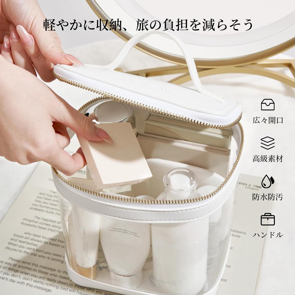 Rownyeon Clear Makeup Pouch with Simple Large for Cosmetics and Small Perfect for Everyday Business and White Handle, Transparent, Portable, Vinyl,