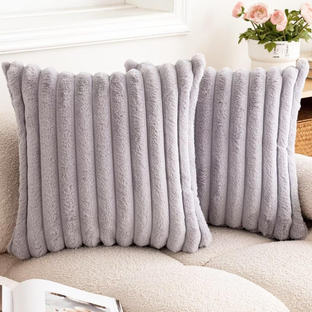 New Faux Rabbit Fur Square Cushion Cover Big Thick Striped Super Soft Solid Color Pillow Cover Sofa Decor Cushion Covers 2026