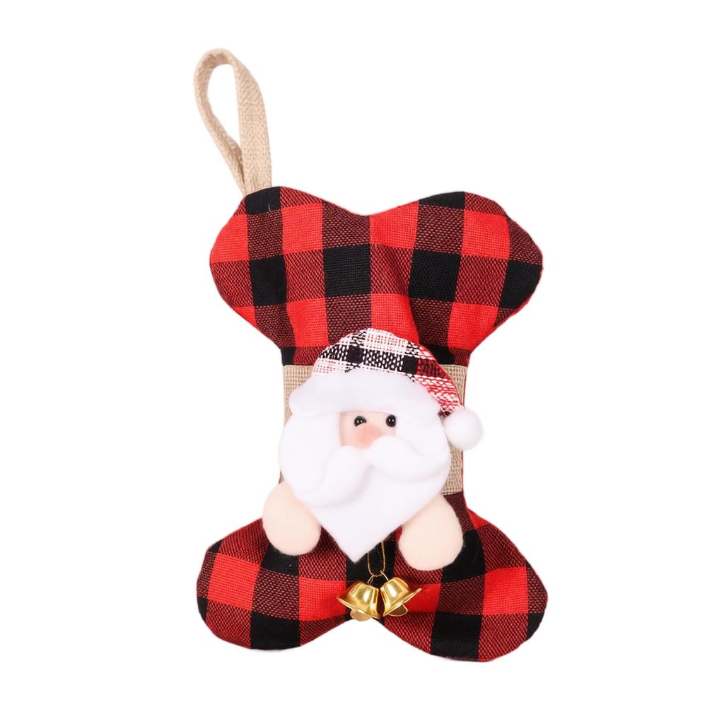 Plaid Fabric -Shaped Pet Christmas Stocking, Hanging Gift Bag for Holiday Decor