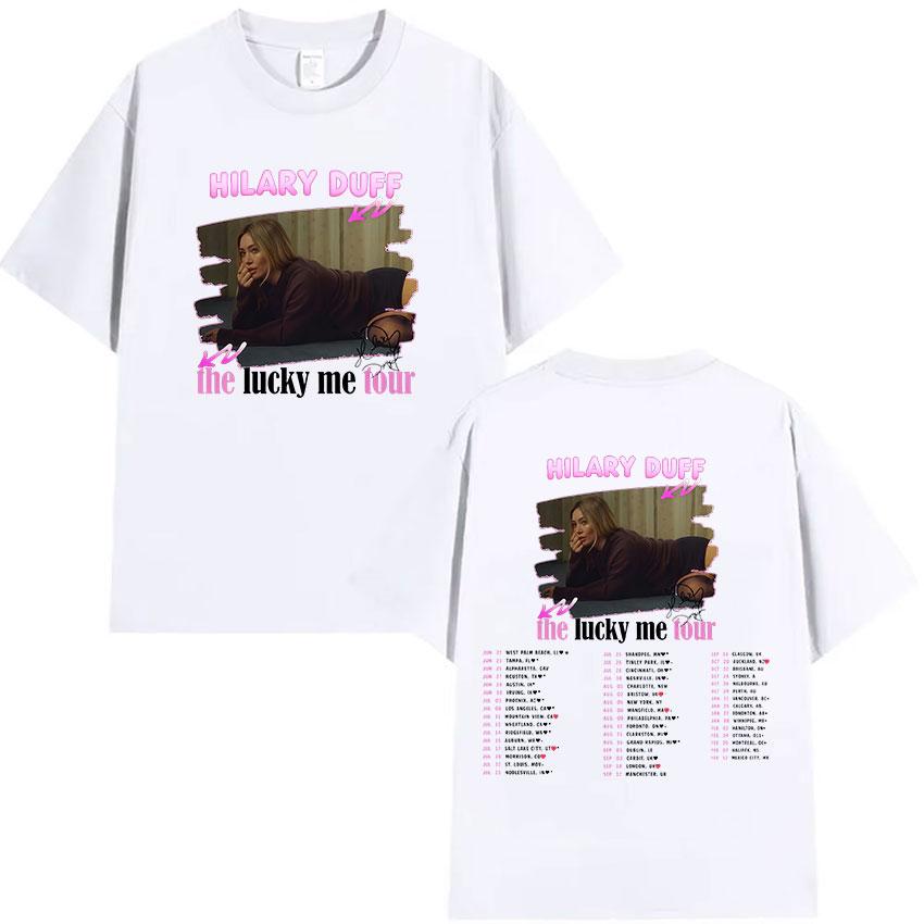 Hilary Duff The Lucky Me Tour 2026 Maglietta Grafica Unisex Donna Abbigliamento Musica Pop T-shirt Manica Corta Vintage 100% Cotone T-shirt