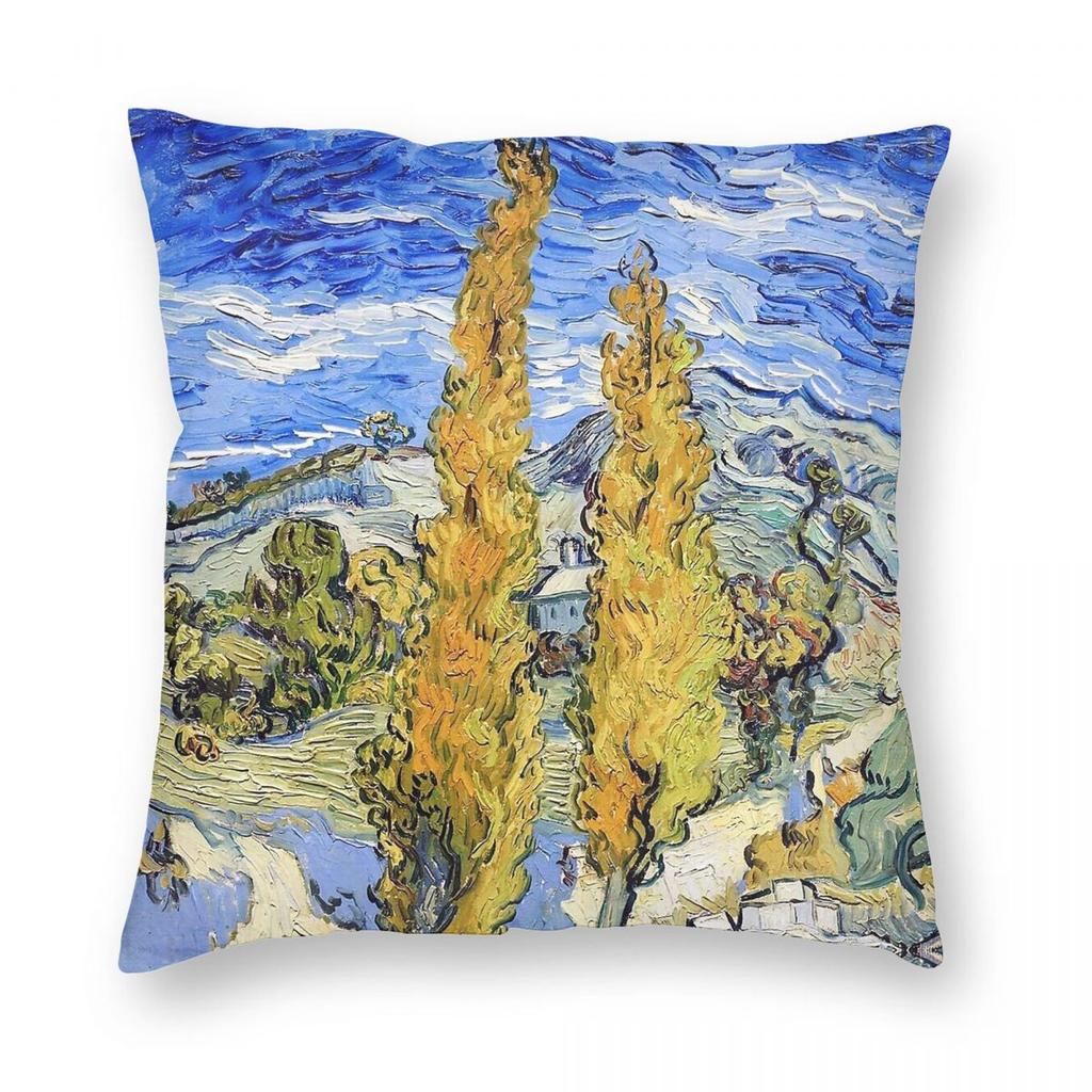 Van Gogh Two Poplars On A Hill Square Pillowcase Polyester Linen Velvet Creative Decor Throw Pillow Case Home Cushion Cover