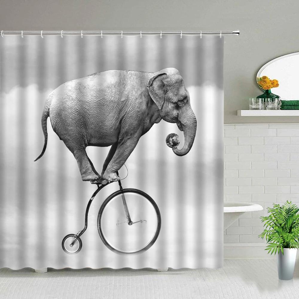 Creative Animal Elephant Printed Pattern Shower Curtains Waterproof Bath Curtain Home Bathroom Decor Polyester Fabric with Hooks