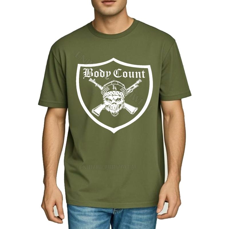 Unisexs Top Adult Solid Color Tshirt Body Count Skull Crossed Guns Streetwear Short Sleeve Shirt Minimalist Vintage Tshirt Graph