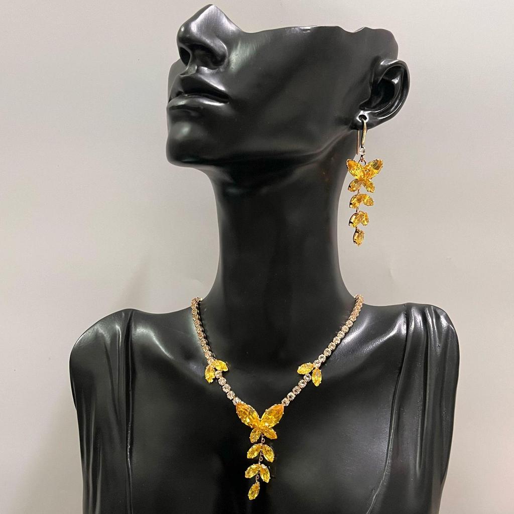Elegant Zirconia Butterfly Tassel Necklace & Earring Set