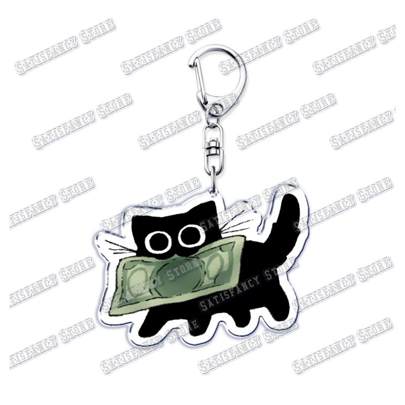 Cute Kawaii Little Black Cat Acrylic Keychains Funny Pet Kitty Keyring for Accessories Bag Pendant Key Chain Jewelry Fans Gifts