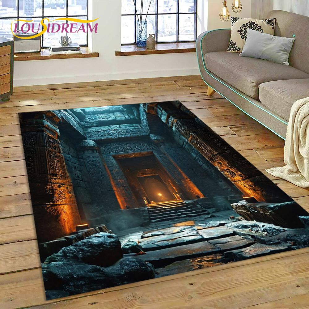 3D Illusion God's Temple Door Gate Carpet Rug for Living Room Bedroom Home Sofa Decoration,Kids Play Area Rug Non-slip Floor Mat