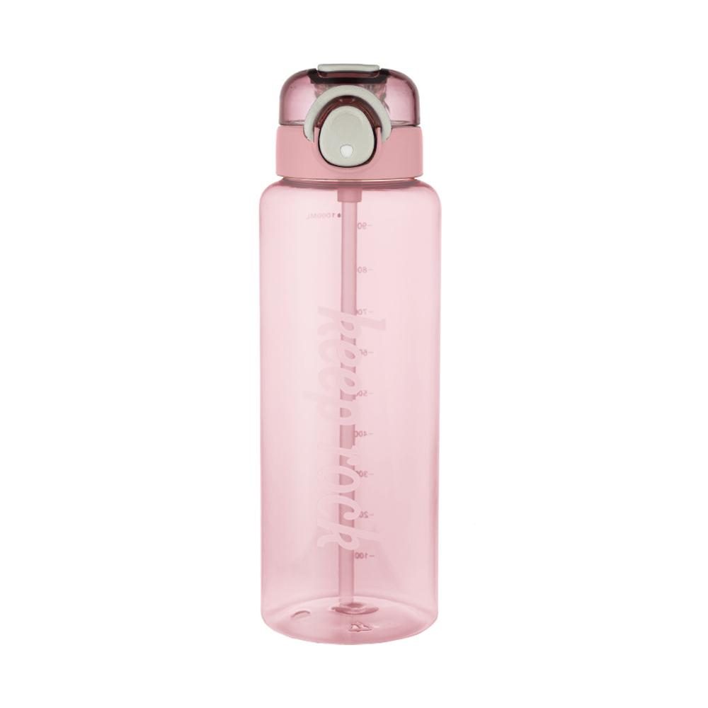 1 Liter Motivations-Wasserflasche mit Strohhalm-Mundstück Mit Zeitmarkierung Auslaufsichere Sport-Wasserflasche Für Fitnessstudio Camping Tour