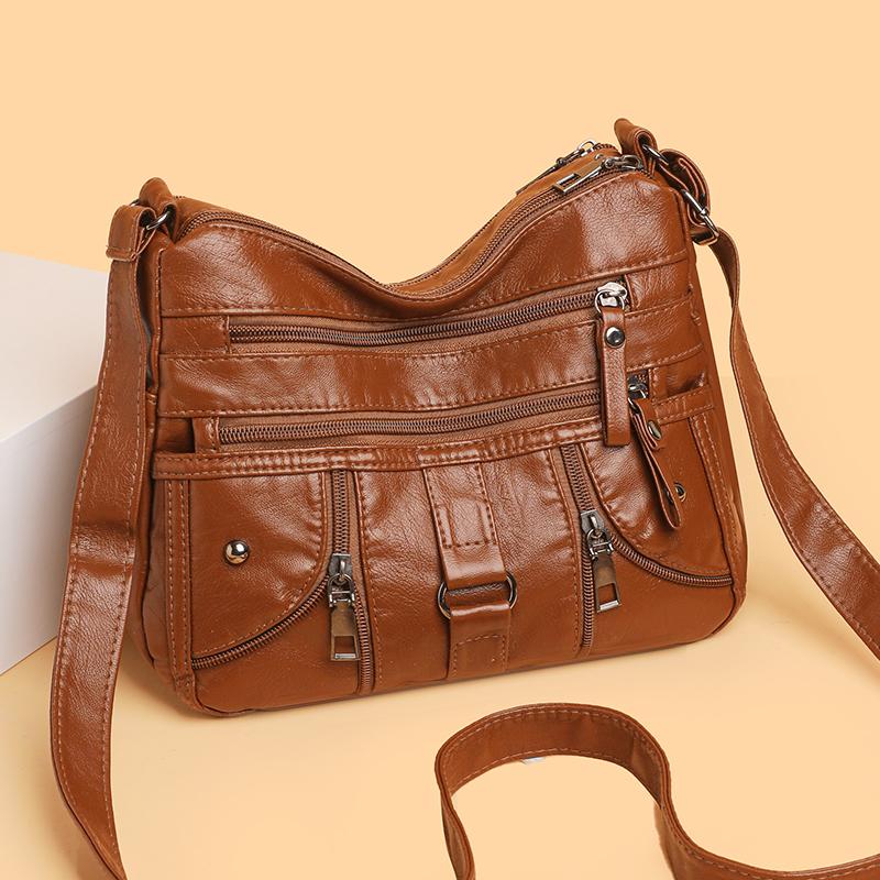 Double Layer Small Square Bag Soft Leather Mother Bag Large Capacity Single Shoulder Crossbody Bag
