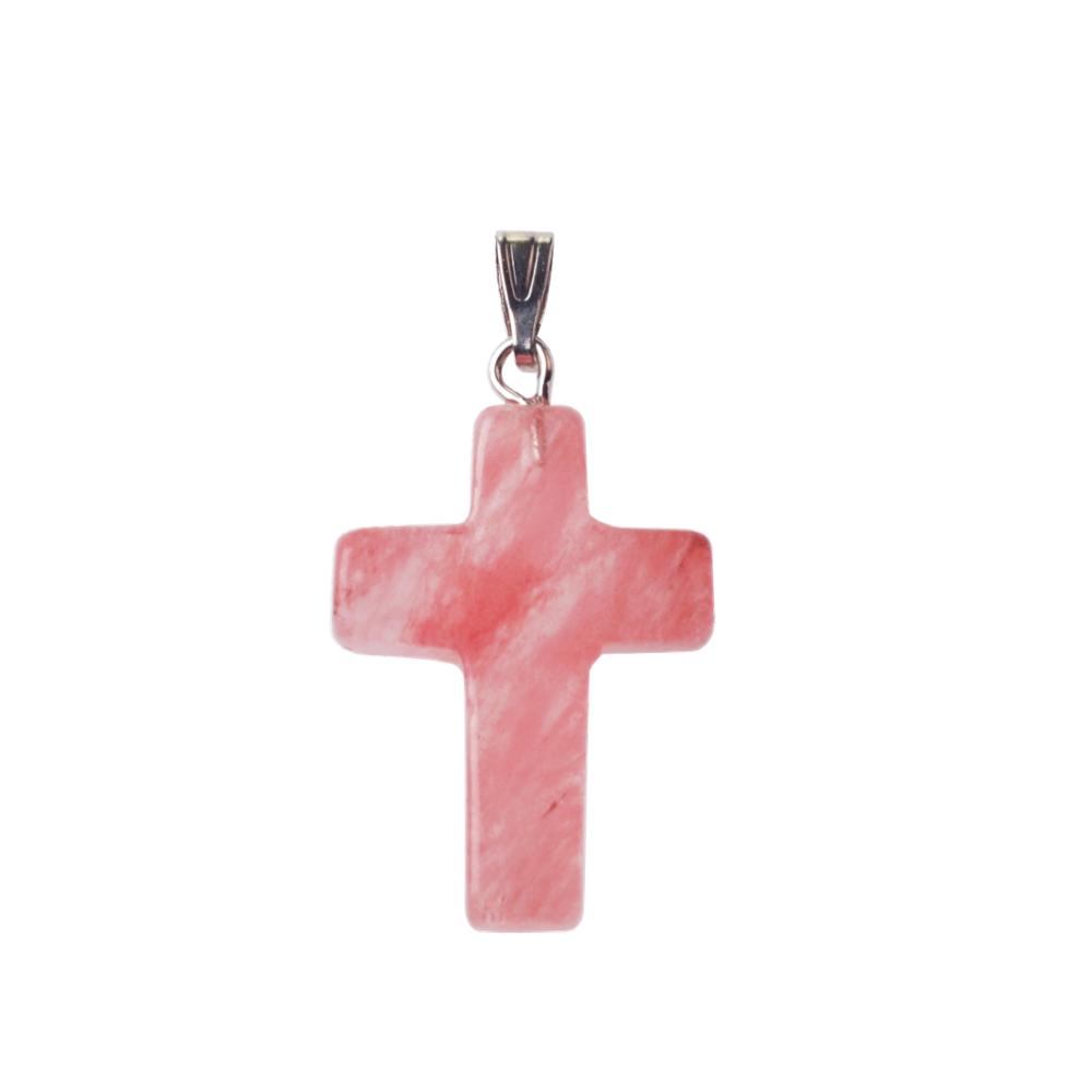 Natural Stone Cross Pendant Necklace Women Men 18inch Black Leather Cord Custom Crystal Choker Chakra Jewelry Findings