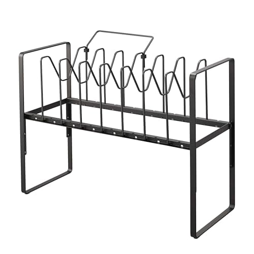 Yamazaki Tower Under-Sink Height-Adjustable Pot Lid & Frying Pan Storage Rack, 2-Tier, Black, Approx. W52 x D26 x H38-41cm (including handle), Frying