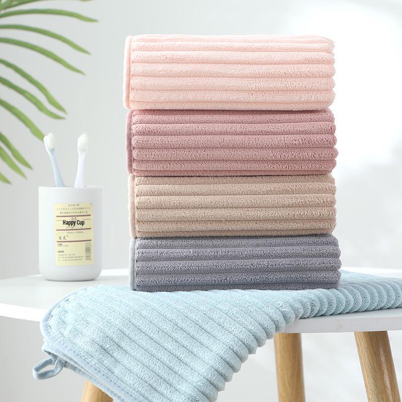 Candy Stripe Coral Fleece Towel - Thick, Absorbent, Non-Shedding Velvet Bath Towel for Daily Household Use