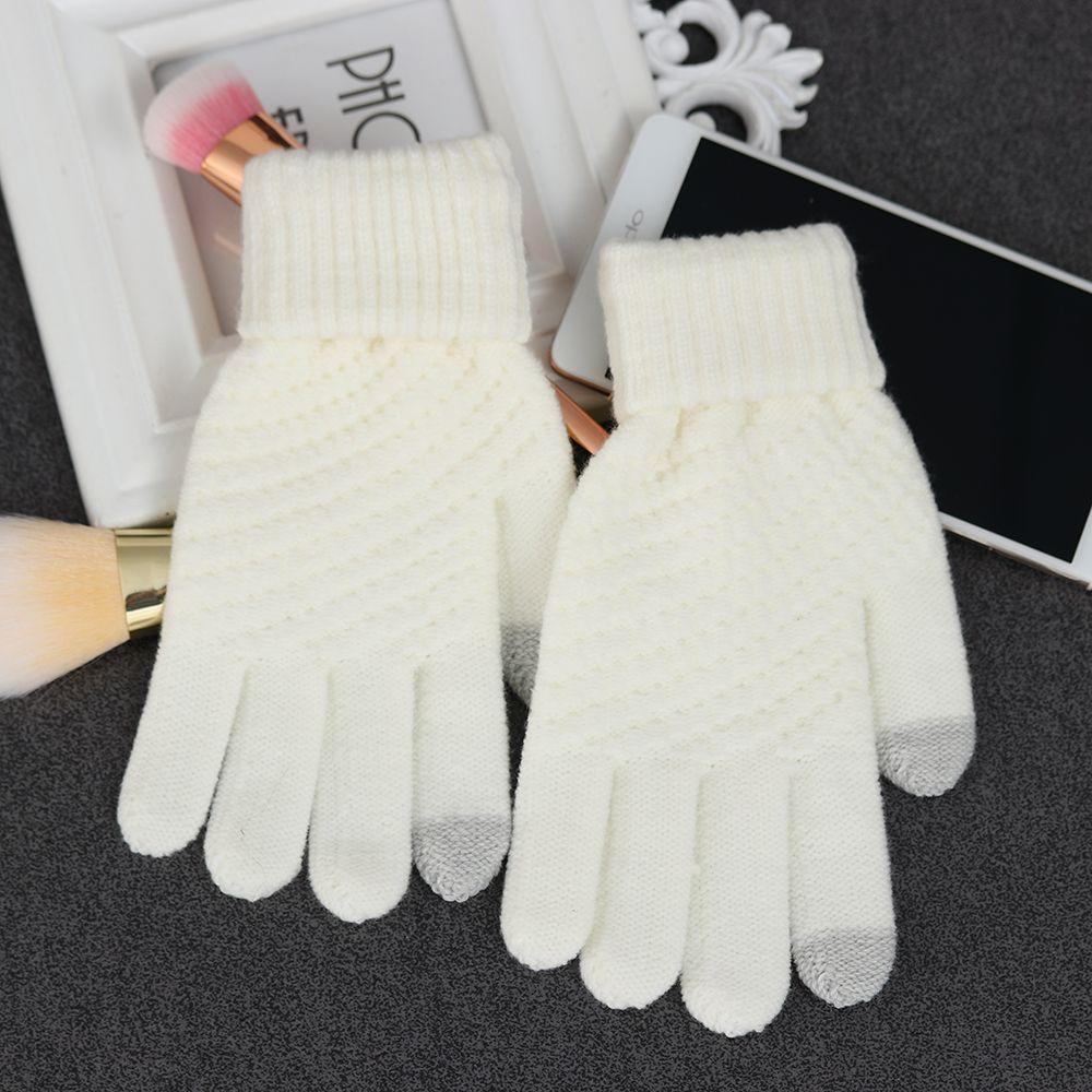 Men Winter Women Knitted Fingerless Mittens Wool Gloves Touch Screen