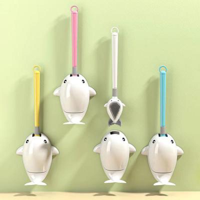 Toilettenbürste aus Silikon mit Wandhalter, Cartoon-Delfin-Design, Bürstenkopf aus Silikon