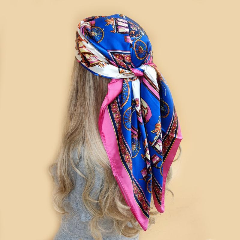 New 90*90cm Retro Brand Women Silk Scarf Bandanna Fashion Bohemian Pattern Square Hijab Lady Wrap Headband foulard muffler