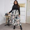 Plus Size Women's New Autumn Printed Color Matching High Neck Waist Dress