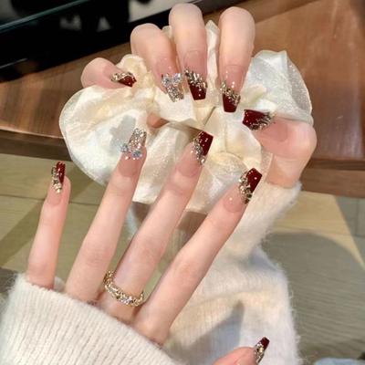 Pure Hand-made Phototherapy Wearer Burgundy Mousse Finished Reusable Nail Art Patch