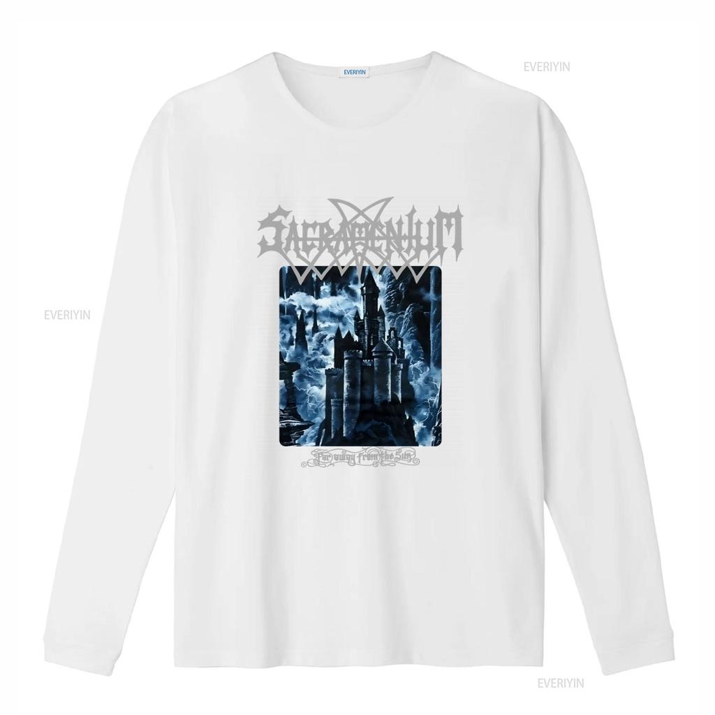 Sacramentum Lontano Dal Sole Stampa Castello Gotico Maglietta Perfetta Per Fan Metal vintage Lavata Unisex Leggermente Casual