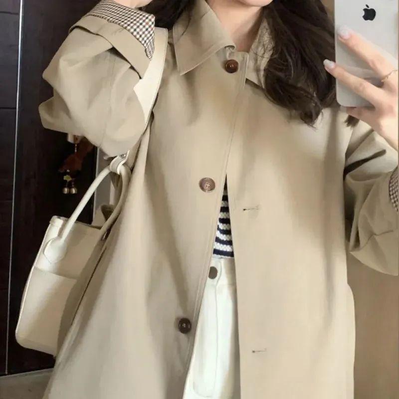 2025 Damen Midilanger Khaki Trenchcoat - Frühher Herbst/Frühling, Petite Koreanischer Britischer Stil