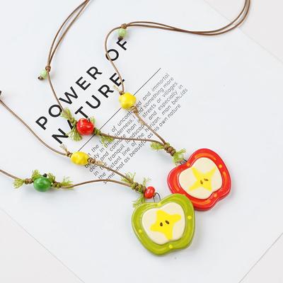Ceramic Apple Sliced Small Fresh Summer Travel Necklace Collarbone Chain Accessories Live Stream Supply