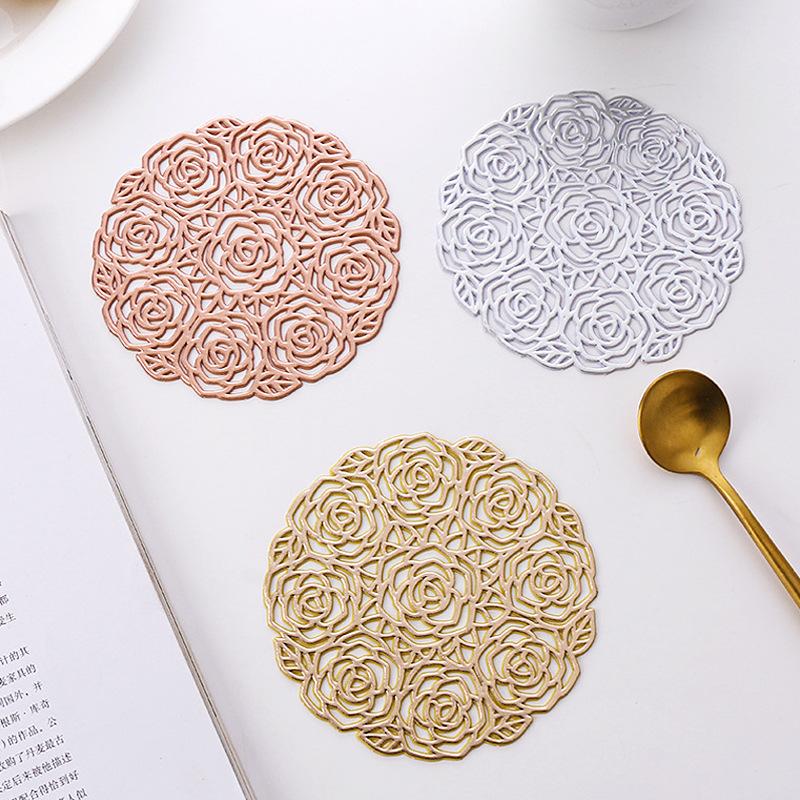 1pc Cocktail Coasters, Round Rose Hollow Coasters, Washable, Easy To Clean, Non-Slip, Heat-Resistant Suitable For Dining Table Decor, Home Decor