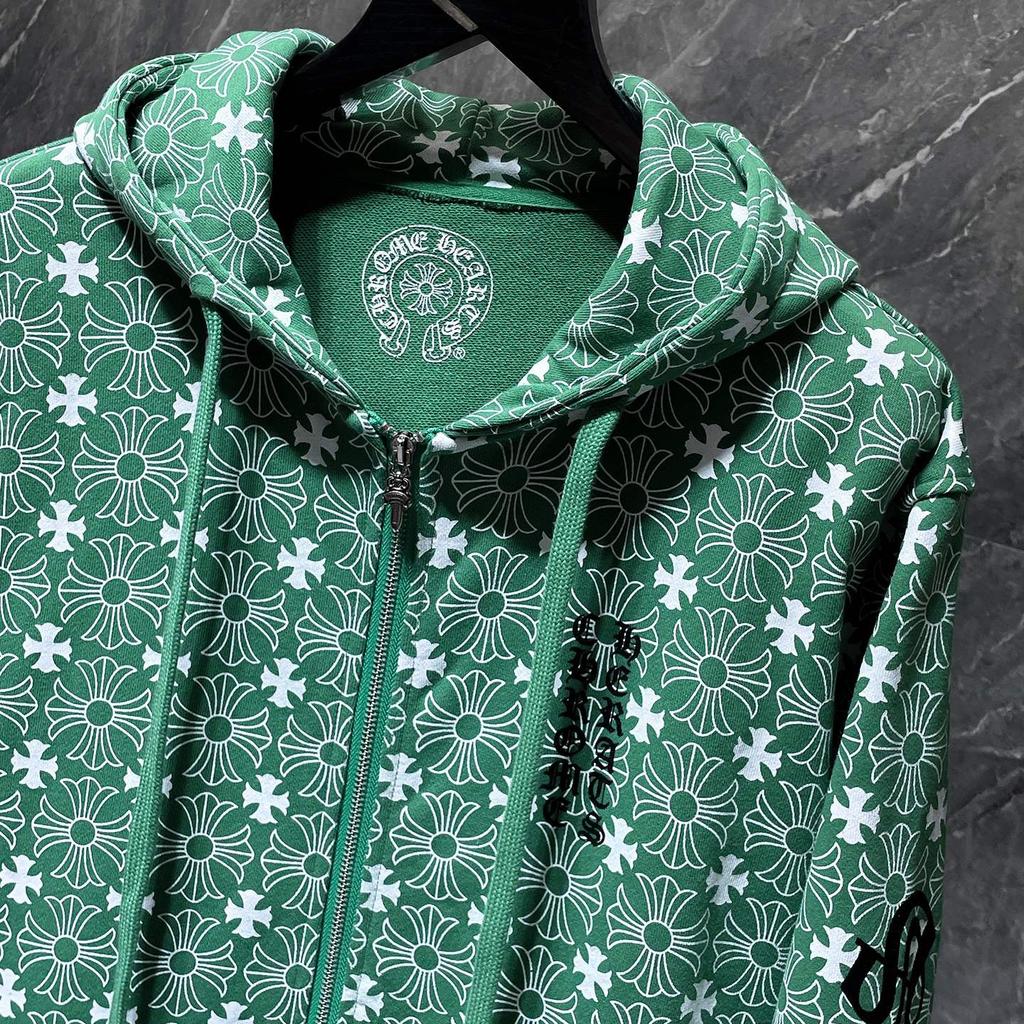 CHROME HEARTS Spring and Autumn Plus Size Horseshoe Dark Pattern Logo Zipper Hoodie Classic Style Logo Hoodie, Suitable for Couples to Wear