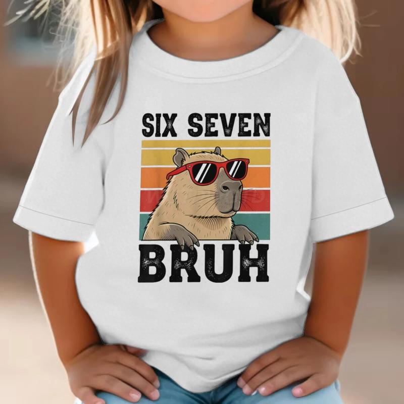 Six Seven Bruh 67 Meme Graphic T Shirts Girl Boy Soft Cotton Funny Capybara T-Shirt Capybara Lover 6 7 Memes Kids T-shirts