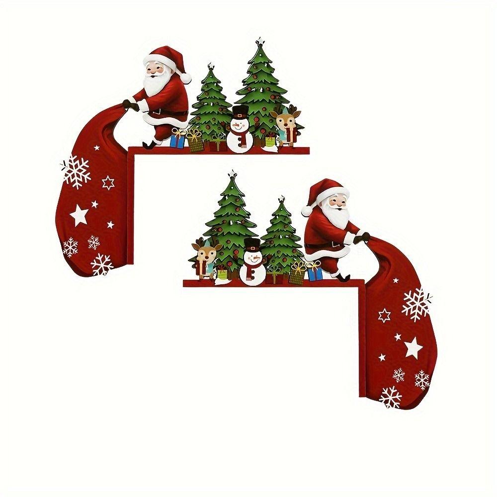 2pcs Wooden Christmas Door Corner Frame Cartoon Modern Door Frame Pendant Santa Claus Door Sign Atmosphere Layout