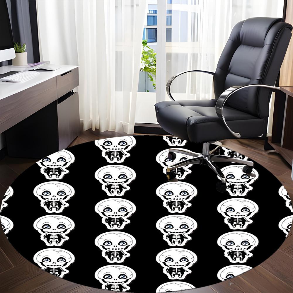 1pc Halloween Skull Decals Carpet, Round Non Slip Durable Large Size Office Carpet, Suitable for Office