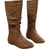 Große Größe Mittelhohe Stiefel Damen Seitenreißverschluss Gefaltete Stapelstiefel Flache Westernstiefel Cowboystiefel