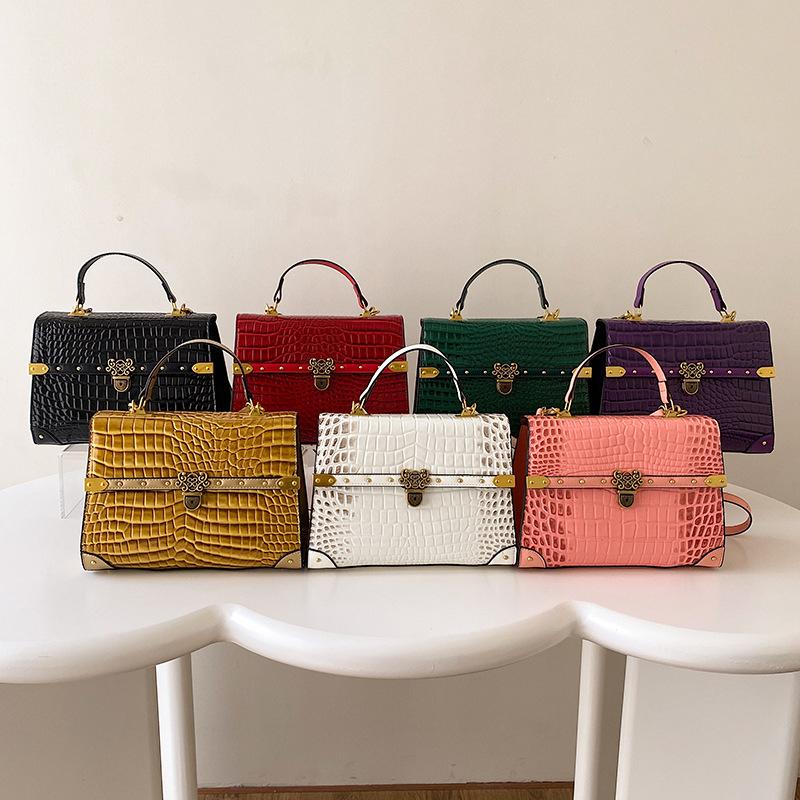 Leren Handtassen met Krokodillenpatroon voor Dames Klassieke Schoudertassen Metalen Gesp Luxe Designer Merk Kwaliteit Steen