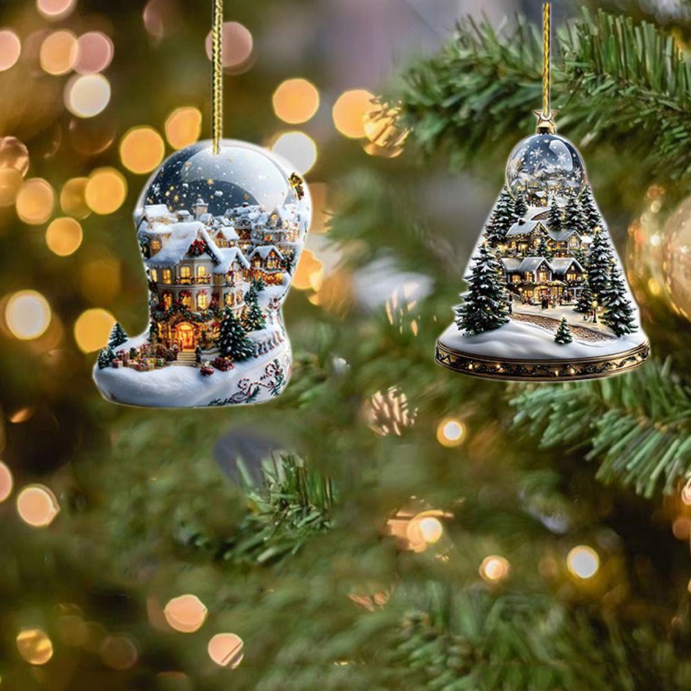 

Flat Christmas Acrylic Pendant Cartoon Xmas Key Ring Pendant Christmas Gift 5pcs/set