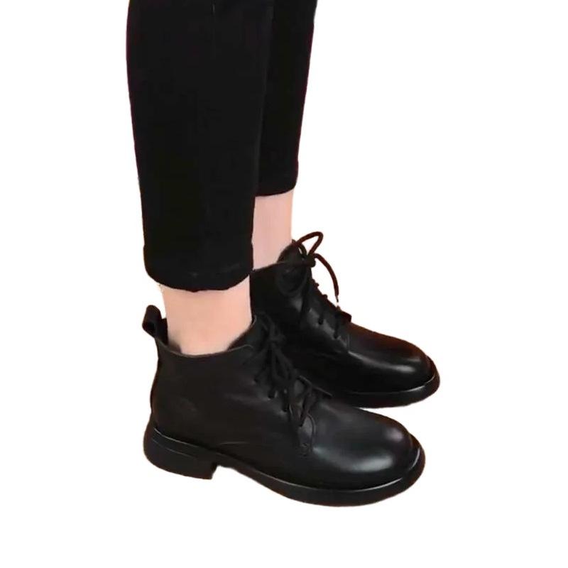 Black soft-soled Martin boots winter retro new shoes fleece warm flat boots short boots