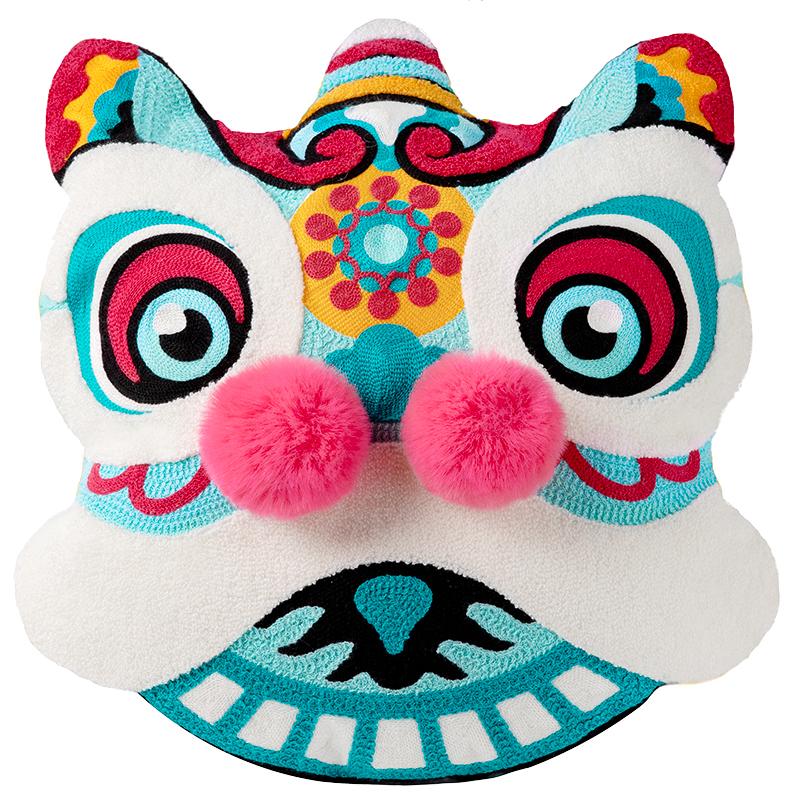 Joy Chinese Traditional Dance Lion Embroidery Cushion Sofa Chair Car Waist Cushion Wedding Bedding New Year Decorative Pillow