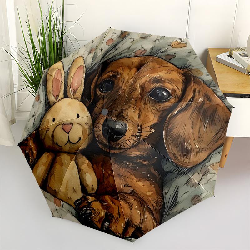 

1pc Dachshund Bunny Open/Close Folding Umbrella, All- Portable Umbrella for & Men, Stylish Accessory (Holiday Gift) 8-Rib yy251213199