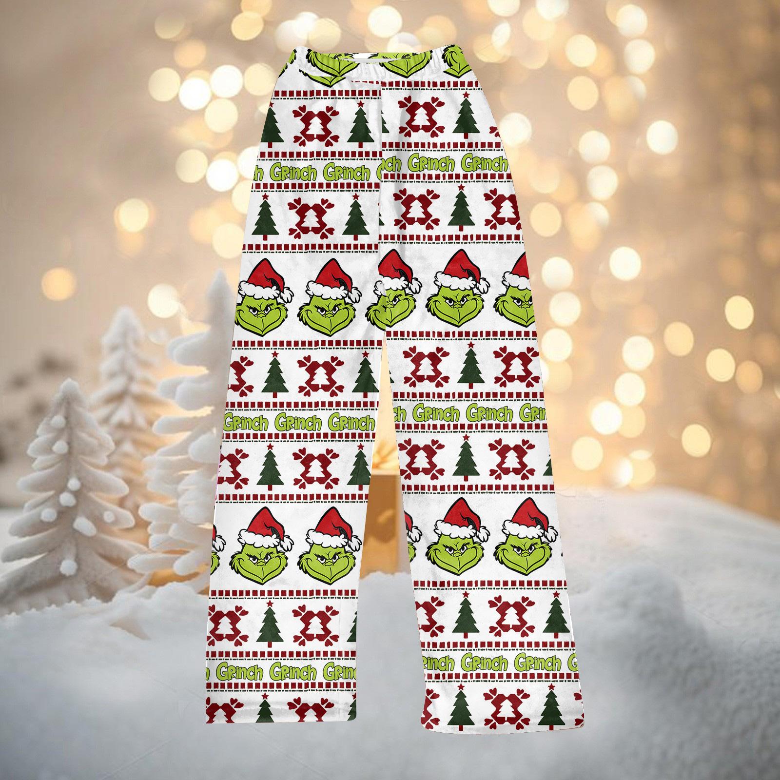 

Женские повседневные модные брюки с рождественским принтом, плюшевые повседневные брюки XXL бежевый