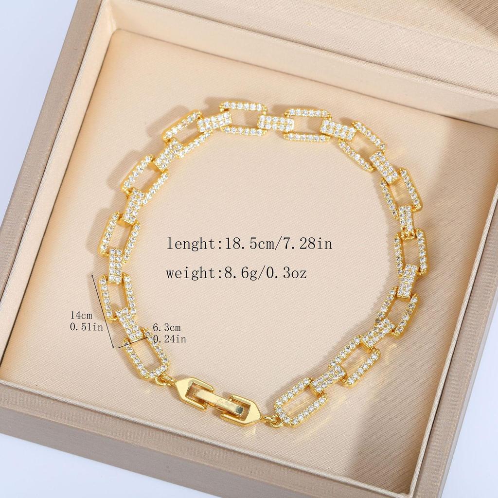 Bracelet Feuille Plaqué Or avec Incrustations de Zircon Hachuré et de Diamant