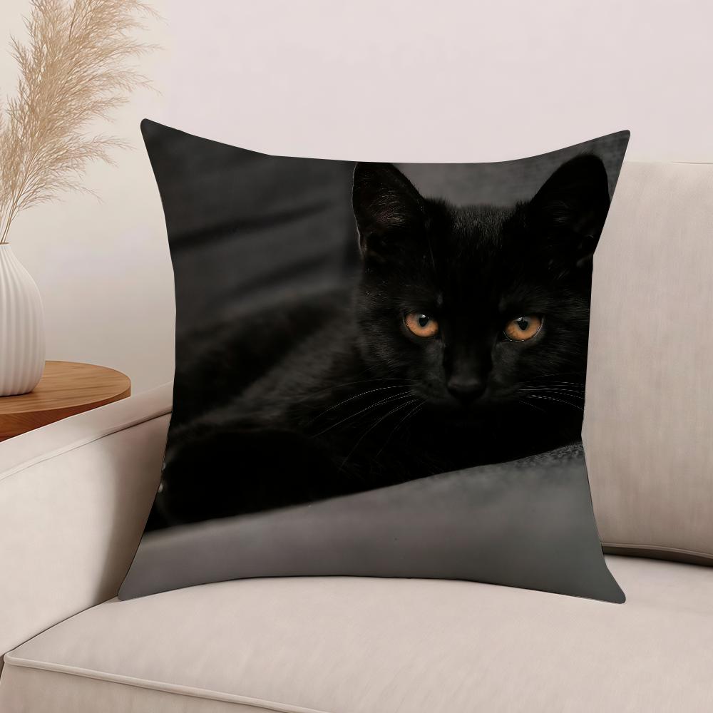 cute Black Cat Print Pillow Case Office Cushions Suitable For Sofa Car Bedroom Decorative Cushion Cover
