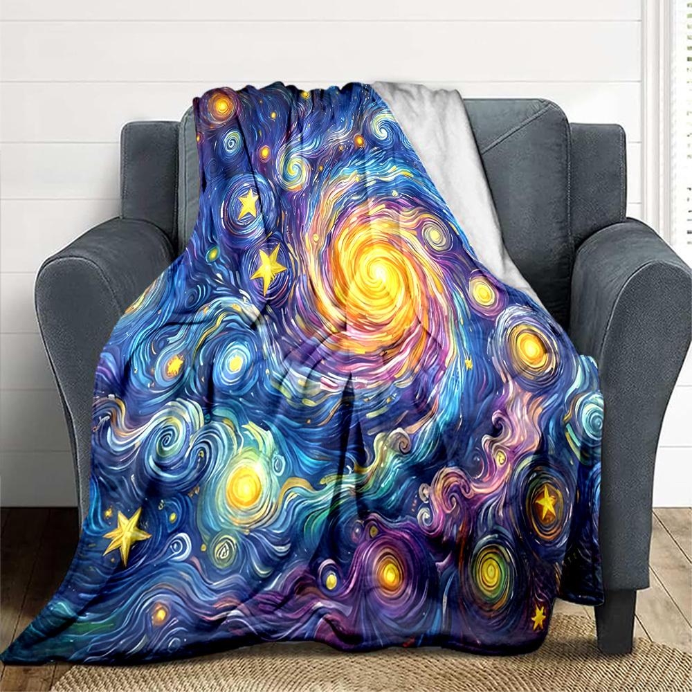 1pc Starry Night Cosmic Swirl Blanket, Lightweight Flannel Throw Blanket For Sofa, Bed, Travel, Camping, Living Room, Office, Couch, Chair, And Bed