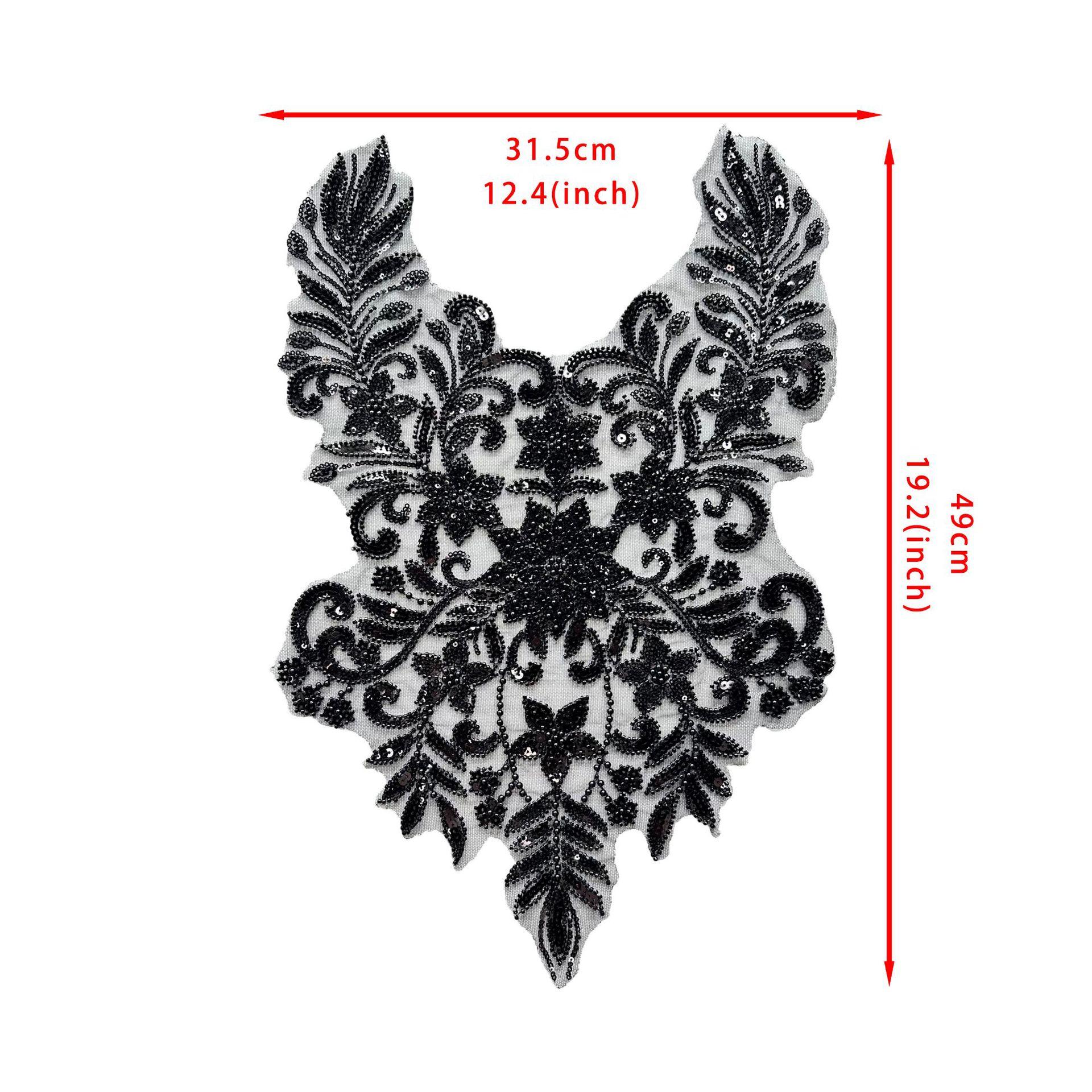 

Черная сетка с бисером и пайетками, передний воротник, тканевая наклейка, одежда, вечернее платье, свадебное платье, платье для выступлений, декоративная нашивка, тканевая наклейка, аксессуары HF11 Black