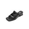 Black fashion outer wear one-word drag summer new square head thick heel open-toed super foreign style comfortable one-pedal sandals