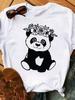Maycaur Sommer Damen T-Shirt Lockere Oberteile Niedlicher Panda Herz Druck Kurzarm Weiblich Locker Lässig T-Shirt Damen Oberteil Tee