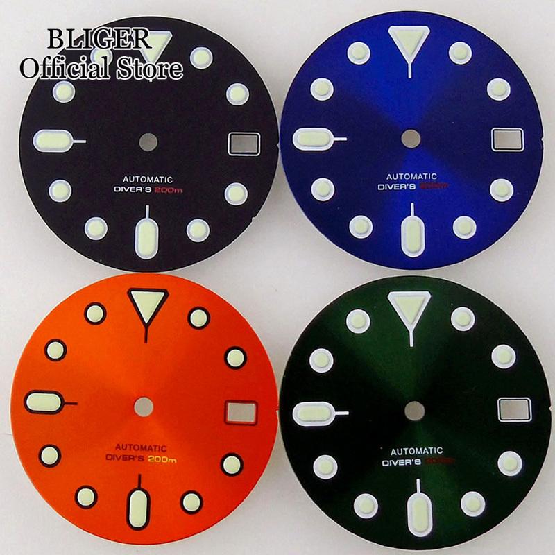 

Sterile Orange/Green/Blue/Black 29mm Watch Dial Green Luminous fit NH35A NH35 Date Display Sunburst Watch Dial зелений