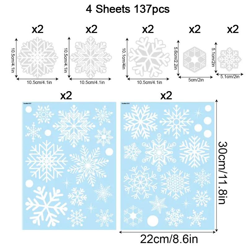 137pcs/4sheets Snowflake Window Stickers Christmas Decoration Snowflakes Clings Decoration Set White Christmas Window Stickers