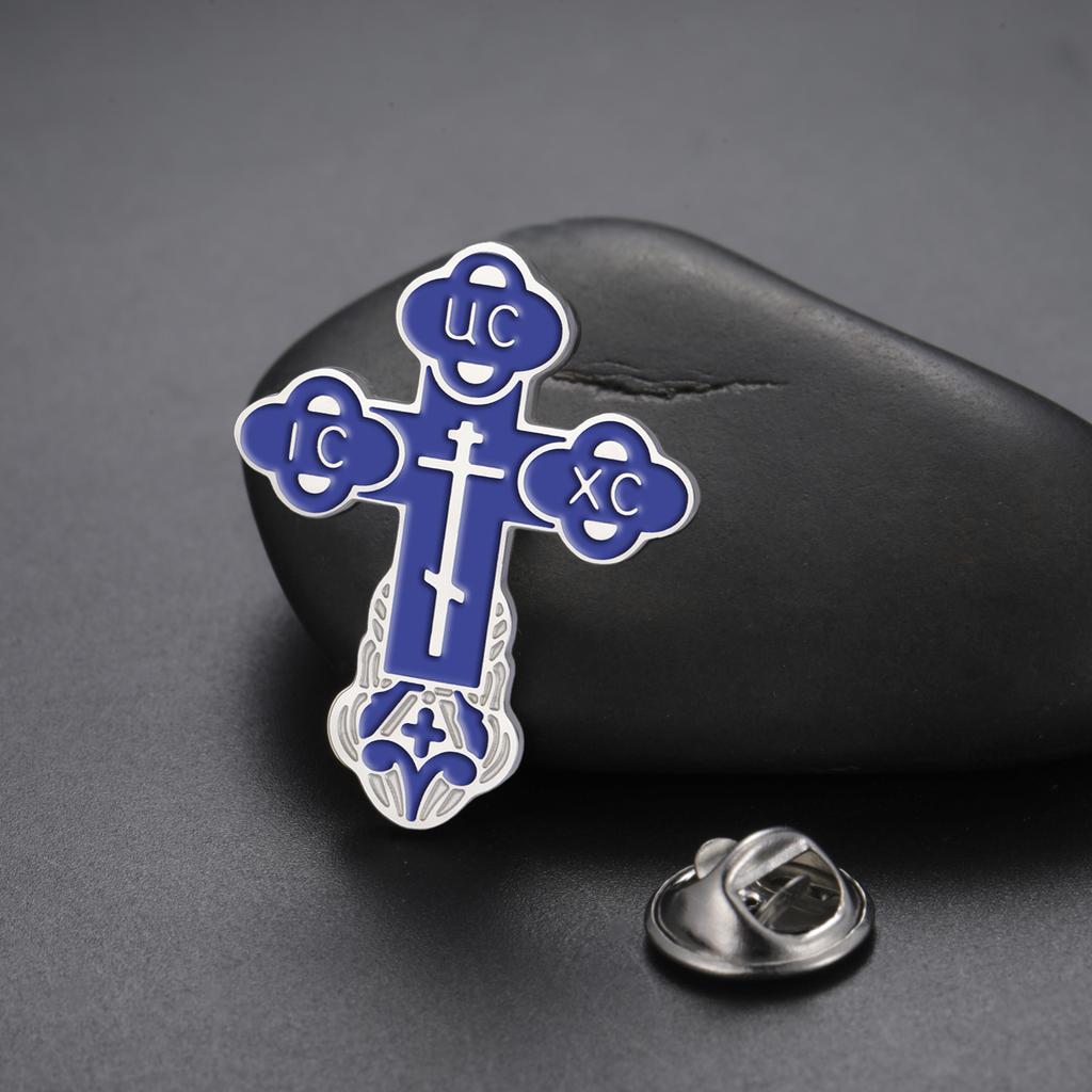 LIKGREAT Christian Cross Brooch for Women Men Enamel Drip Stainless Steel Pin Metal Badge Religious Gothic Jewelry Gift