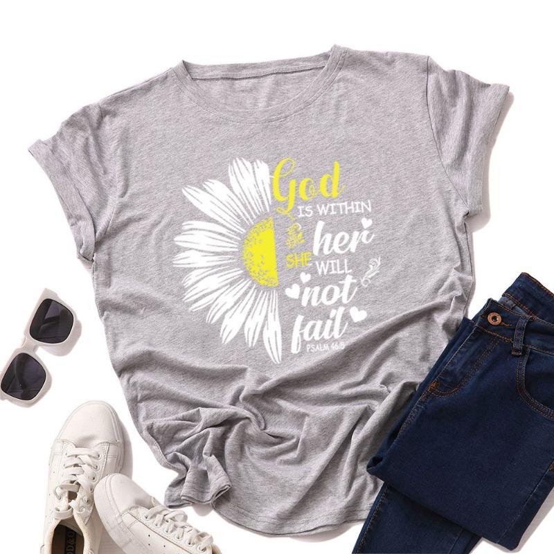 

Женские свободные футболки с круглым вырезом и надписью «Хризантема» из чистого хлопка с короткими рукавами для женщин 3XL светло-серый