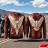 Retro Biker Style Men Long Sleeve T Shirt Eagle Fire Colorful 3D Print Gradient Pattern Tee For Biker Party Casual Street Top